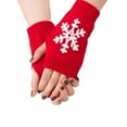 thumbnail image 3 of 1 Paire de Gants Tricotés Demi-Doigt Confortables Hiver Délicats Simples avec Motif Flocon de Neige Rouge, 3 of 6