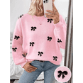thumbnail image 4 of Chandail Imprimé Y2K pour Femmes Col Rond Manches Longues Épaules Tombantes Tricot Rose G, 4 of 7