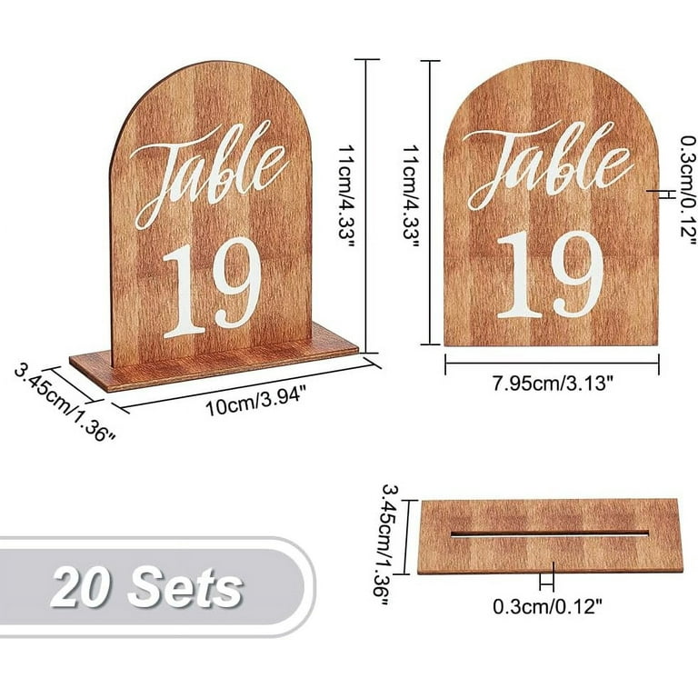 Wooden Wedding Table Numbers 1-20 - Extra Large Double Sided Gold Signs With Heavy Base, Rustic Decor