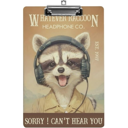 Cute Clipboard for Women Standard A4 Letter Size 12.5 x9 Wooden Clipboard Low Profile Clip with Retractable Hanging Tab Decorative Clipboard Music Raccoon