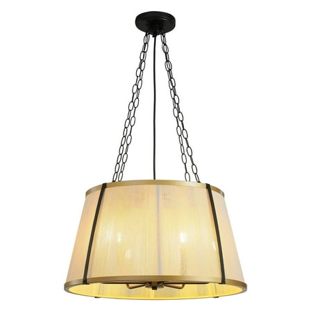 24-Inch Modern Drum Chandelier: 4-Light Fabric Shade Pendant Light Fixtures , Adjustable Chain Chandeliers for Dining Room, Living Room, Kitchen Island