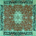 thumbnail image 1 of Ahgly Company Machine Washable Indoor Square Persian Turquoise Blue Traditional Area Rugs, 4' Square, 1 of 4