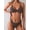 Brown, variant on Women's Two Piece Bikini Set, Triangle Swimsuit with Tortoise Shell Ring, Back Gold Buckle Closure High Cut Bathing Suit, Solid Black