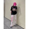 thumbnail image 4 of Pantalones holgados hasta el tobillo estilo Y2k, pantalones de pierna ancha con estampado de grafiti rosa, pantalones Harajuku de Anime para mujer, pantalones vaqueros de Hip Hop de cintura alta, 4 of 5