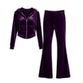 thumbnail image 4 of Kyntgho Women's 2 Piece Velour Tracksuit, Full Zip Hooded Jacket and Wide Leg Pants, Long Sleeve Casual Lounge Set, 4 of 7