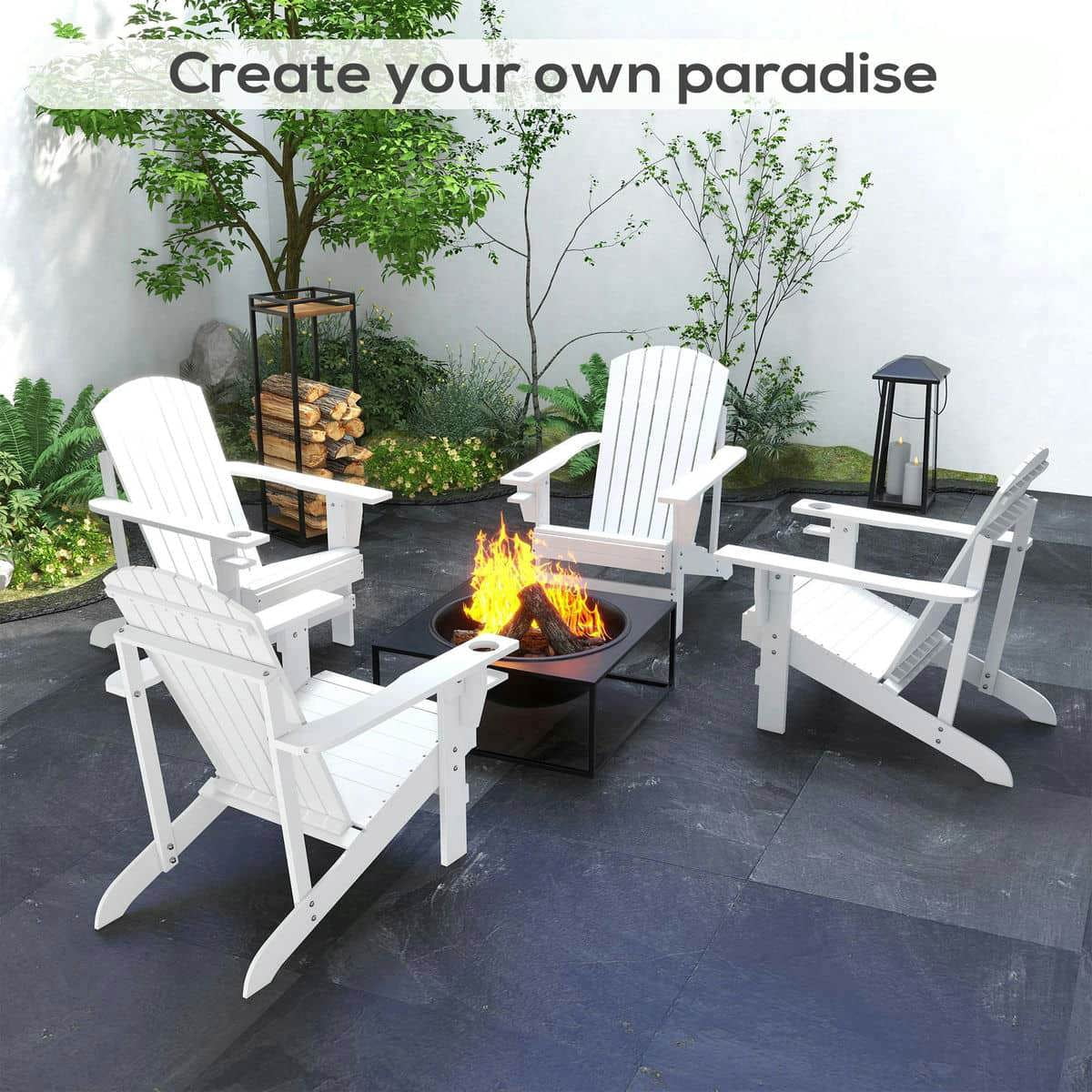 Spaco Oversized Adirondack Chair, Outdoor Porch Seating, Classic Log Lounge with Built-in Cupholder for Outdoor as Backyard, Lawn, Garden, White