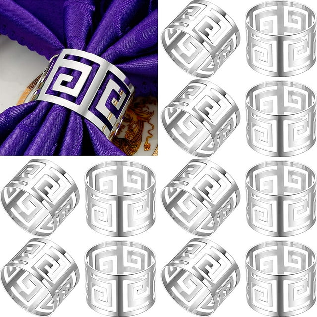 Yeacher 12 Packs Hollow Out Napkin Rings Holders Serviette Buckle Holder Exquisite Household Napkin Holder