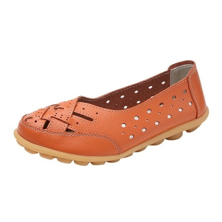 

PLLFRLRT Loafers for Women Comfort Wide Width Penny Loafers Flats Shoes Hollow Out PU Comfortable Dressy Slip on Flats Loafers Shoes(Orange 8.5)