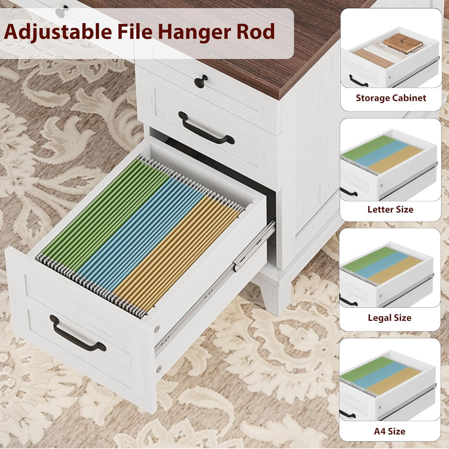 M optimized Wood Executive Desk with Power Outlet, Home Office Desk with Drawers, Work Desk with File Cabinet, Computer Desk for Work, Study, Writing
