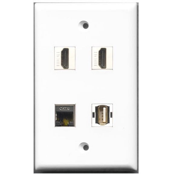 RiteAV - 2 Port HDMI 1 Port USB A-A 1 Port Shielded Cat6 Ethernet Wall Plate
