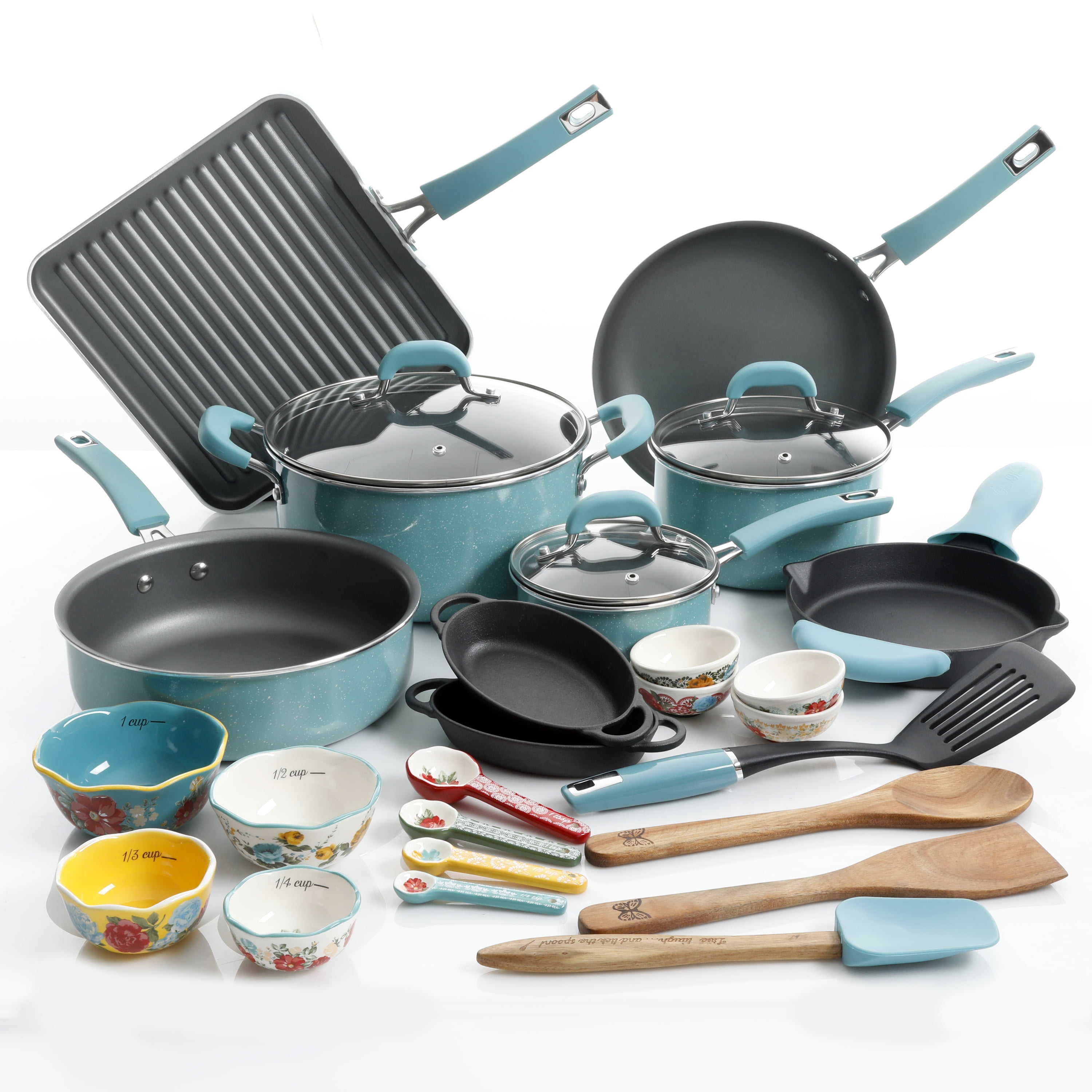 The Pioneer Woman Turquoise Cookware Set, 30 Piece