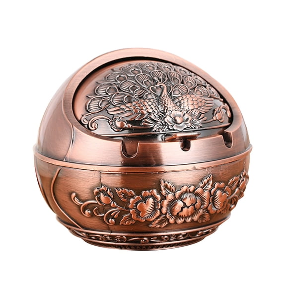HBYJLZYG Ash Tray Decorative Windproof Ashtray with Lid Vintage Peacock Cigarettes Metal Ashtray
