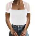 thumbnail image 5 of Ladybranch Women's White Ribbed Top Lace Shirt Round Neck Classic Top Basic Solid Color Summer T-Shirt(Large,Pure White）, 5 of 7