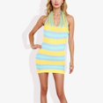 thumbnail image 3 of Women's Striped Halter Neck Knit Dress With V-Neckline- Small, Yellow, 3 of 6