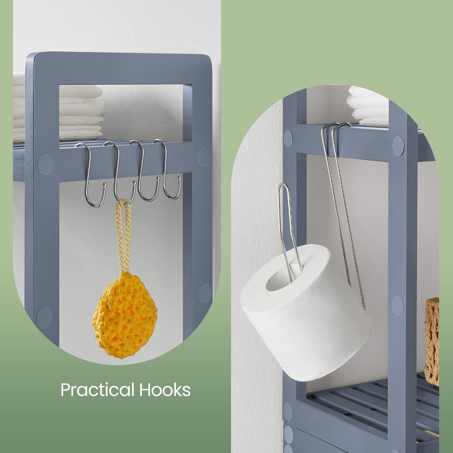 LEDREM over the Toilet Storage Shelf, 3-Tier Bathroom Organizer Adjustable Saver Space Rack with Toilet Paper Holder,Gray