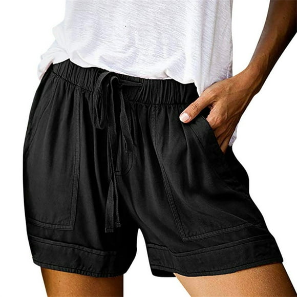 TrendOFT Womens Sweat Shorts Summer High Elastic Waisted Pleated Ruffle Cute Beach Flowy Lounge Shorts Women Athletic Shorts Black XXL