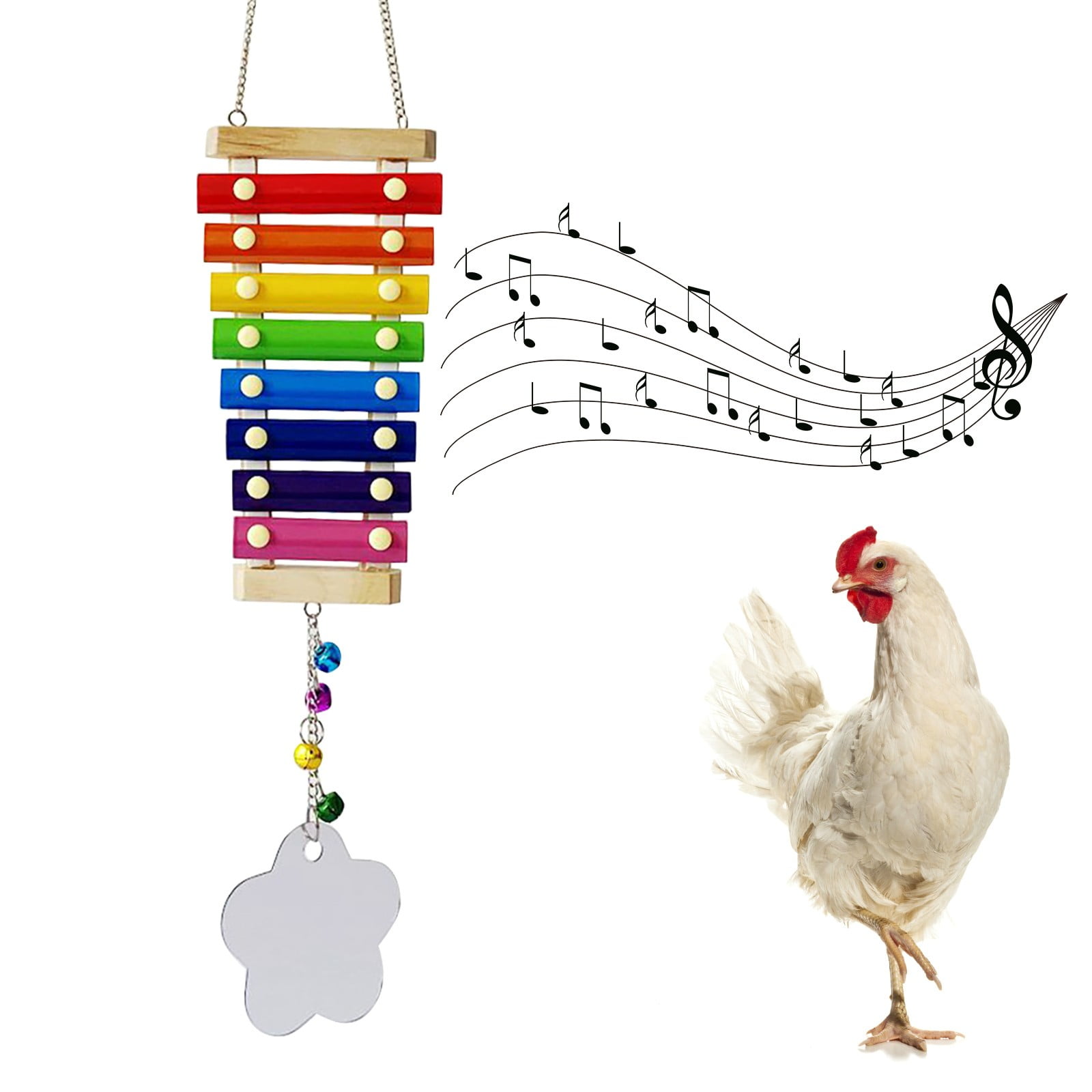 Double Suspensible Wood Xylophone Toy with 8 Metal Keys Chicken Coop Pecking Toy with Grinding Stone No/Brand PD Chicken Xylophone Toy for Hens 