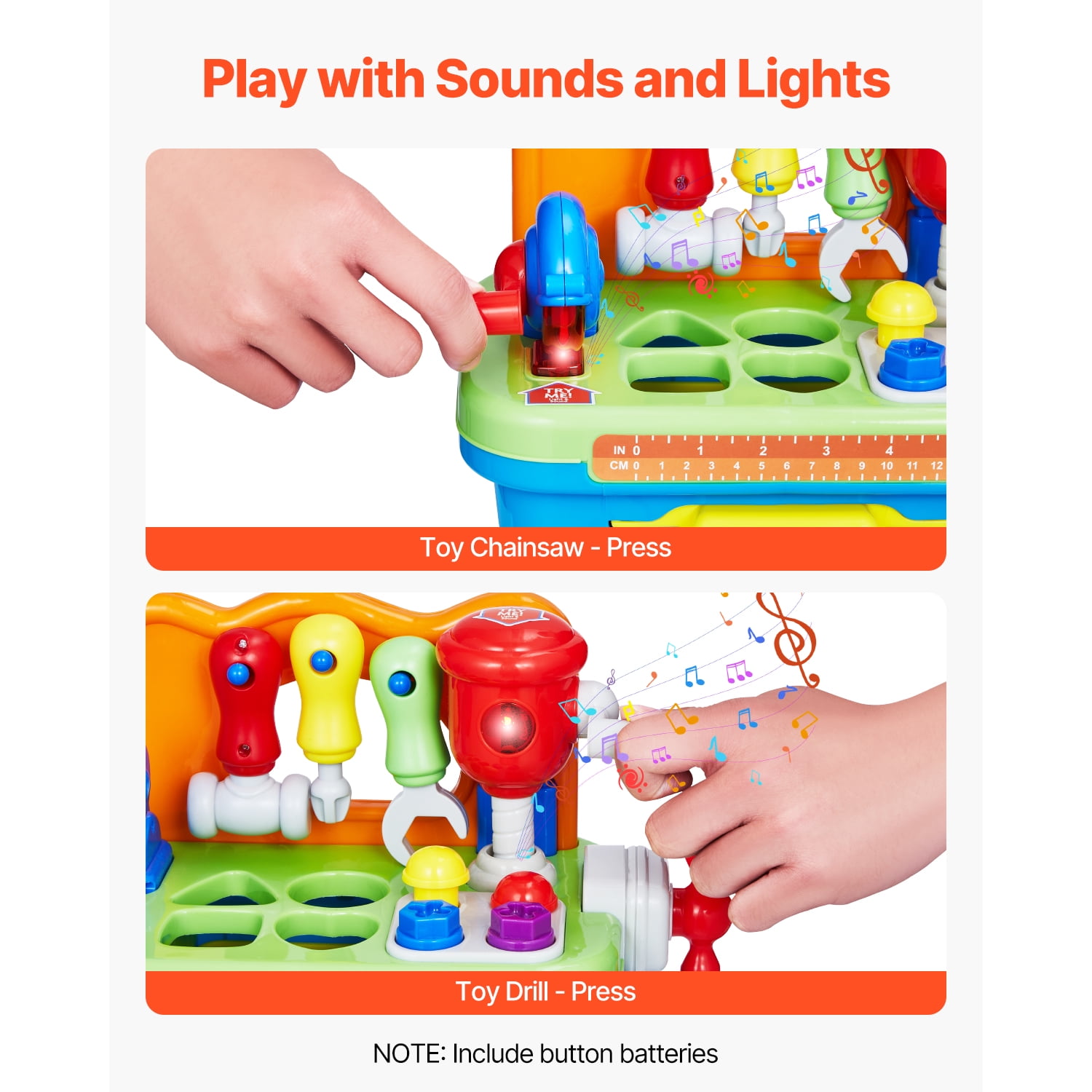 KFFKFF Interactive Workshop Toy, Illumination & Melodies, Educational Bench Toy for Toddlers Aged 2 Years and Above, Child's Imitation Tool Kit, Baby's Geometric Sorting Tasks