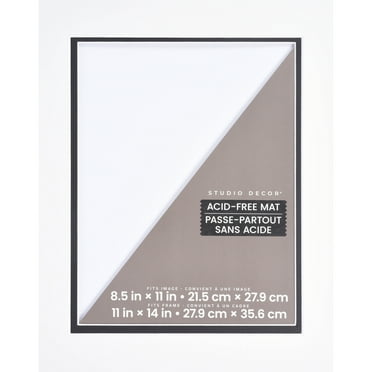 11" x 14" White & Black Double Ma with 8.5" x 11" Opening by Studio Décor - Acid Free Mat Board for Pictures - Documents - Certificates - Artwork - and Prints - 1 Pack