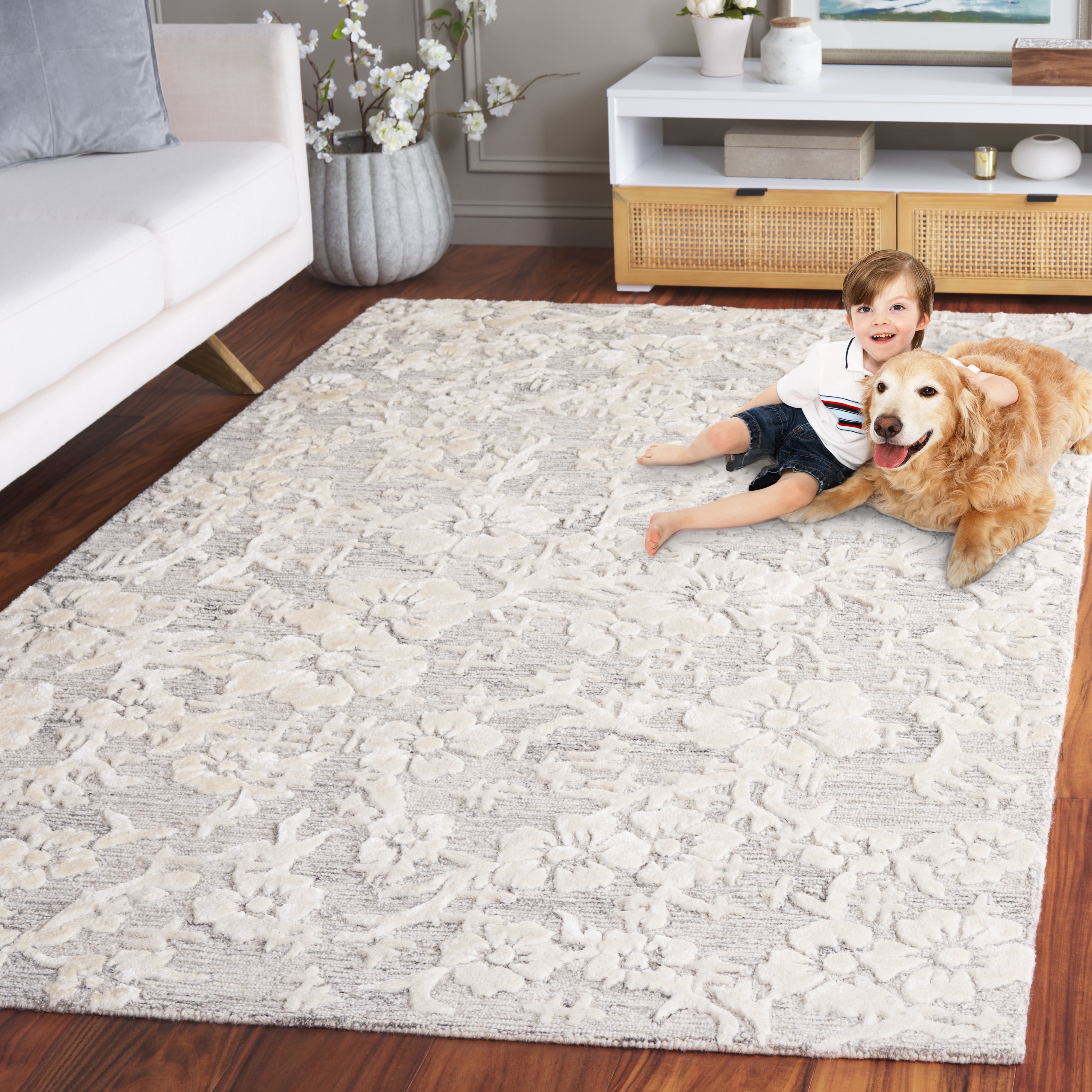 SAFAVIEH Glamour Braylon Abstract Area Rug, Grey/Ivory, 8' x 10'
