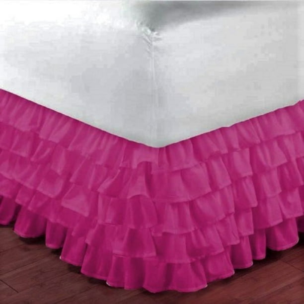 Twin Hot Pink Pleated Dust Ruffled Bed Skirt Bedding Bed Dressing with Split/Open Corners and