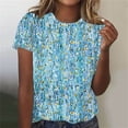thumbnail image 1 of Fiudx Camisas para Mujer Top de Cuello Redondo de Manga Corta Estampado Casual de Moda de Verano para Mujer, 1 of 4