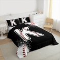 thumbnail image 3 of Manfei Baseball Sport Full Size Comforter Sets 3-Piece for Kids Teens, Black White Bedding Comforter Set, Monogrammed Letter K Bedding Sets, Microfiber Bedroom Decor, 3 of 8