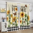 thumbnail image 5 of Sunflower Curtains Rustic Watercolor Botanical Yellow Flowers Green Leaves Butterflies Black White Plaid Bedroom Living Room Kitchen Blackout Rod Pocket Decoration Window Drapes 2 Panels W21xL63in, 5 of 6