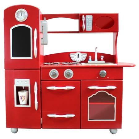 Teamson Kids  Retro Wooden Play Kitchen  with Refrigerator 