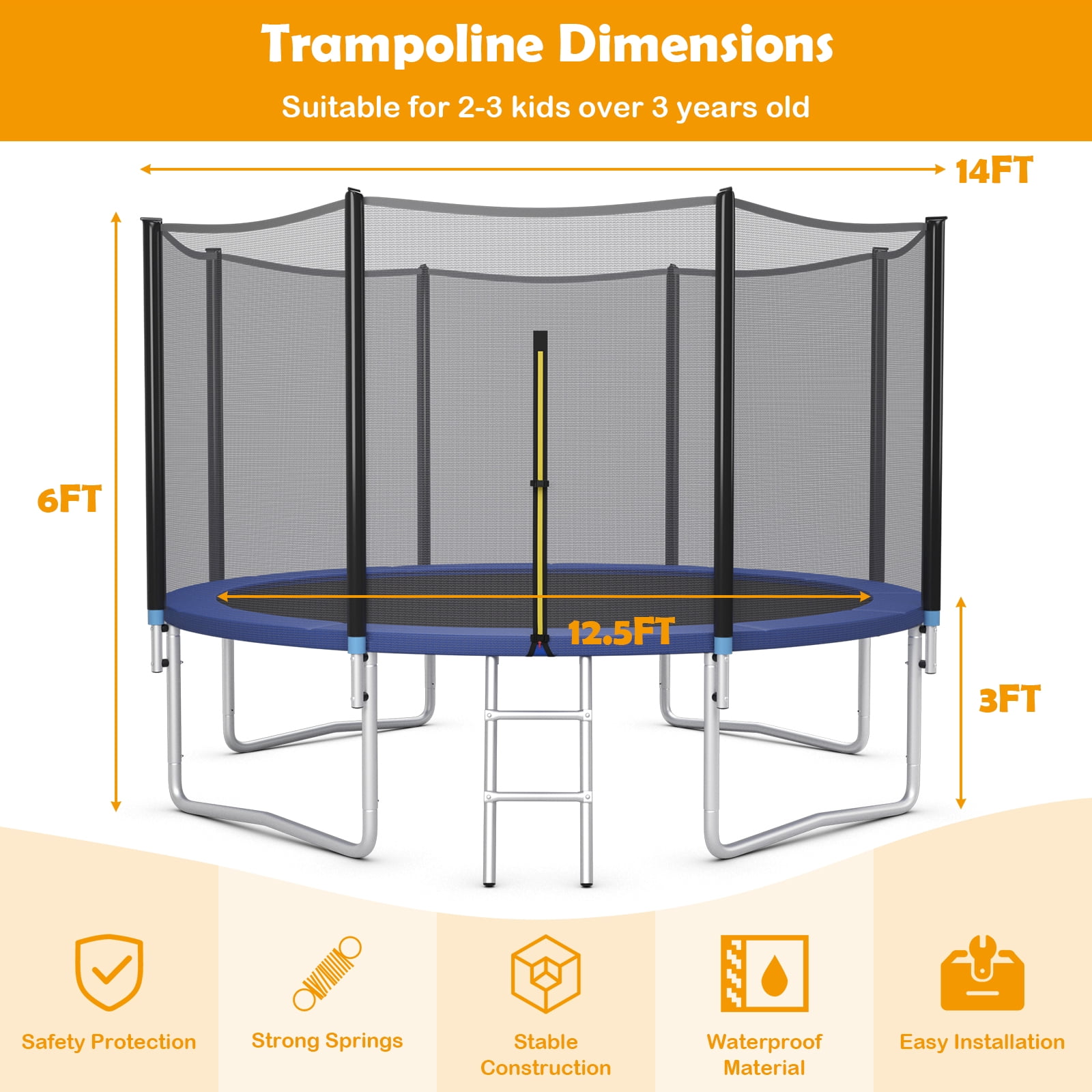 Patiojoy 14ft Trampoline with Safety Enclosure Net & Spring Pad Jumping Mat