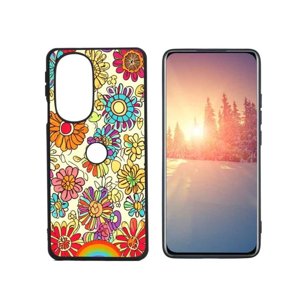 Compatible with Motorola Edge Plus 2022 Phone Case, Retro-s-Groovy-Floral-Rainbow-Hippie15 Case Men Women, Flexible Silicone Shockproof Case for Motorola Edge Plus 2022
