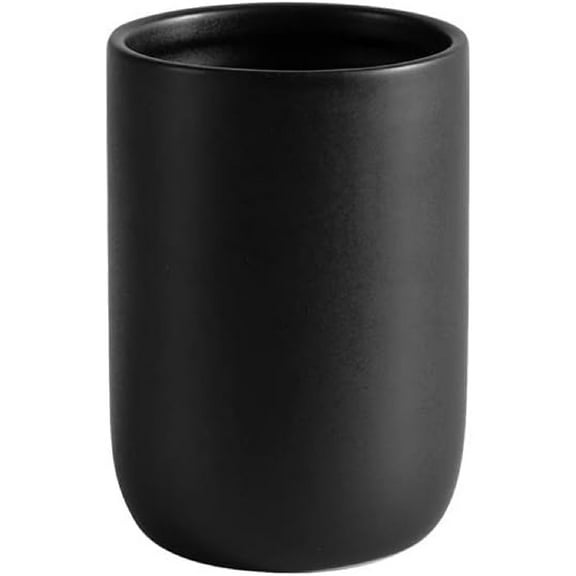 2 PACK Bathroom Ceramic Toothbrush Cup, Matte Black Toothbrush Cup Holder, Bathroom Storage Organizer