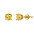 thumbnail image 2 of 1 Ct Round Cut Studs Yellow Crystal 18K Yellow Solid Gold Everyday Dainty Earrings Push Back, 2 of 7