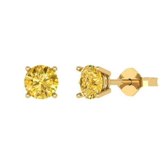 1.5 ct Push-Back Stud Earrings for Women | 6mm Round Cut Simulated Yellow Diamond | 18K Yellow Gold
