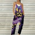 thumbnail image 2 of QATAINLAV Mother's Day Gifts Womens Cotton Adjustable Strap V Neck Jumpsuits Casual Loose Fit Wide Leg Rompers Fashion Mask Graphic Print Overalls Mardi Gras Outfits Purple XXXL, 2 of 6