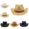 thumbnail image 3 of Aellinatey Braided Straw Hat Cowboy Hat Beach Panama Hat for Wedding Party Wear, 3 of 12