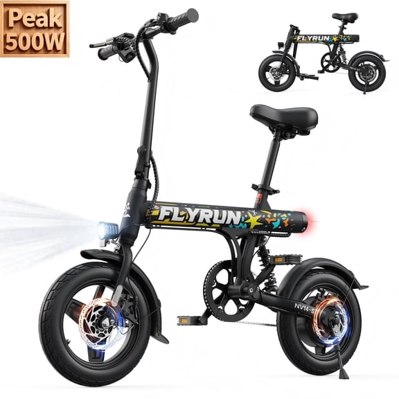 FLYRUN 14" Folding Electric Bike for Adults, Ebike with 500W Peak Motor, 36V 280.8Wh Battery, 25 miles Range,LCD Display,UL2849