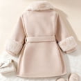 thumbnail image 7 of Girls Faux Furry Collar Trench Coat Mid Length Belted Winter Dress Coat for School Parties Holidays and Cold Weather Ages 3-12, 7 of 7