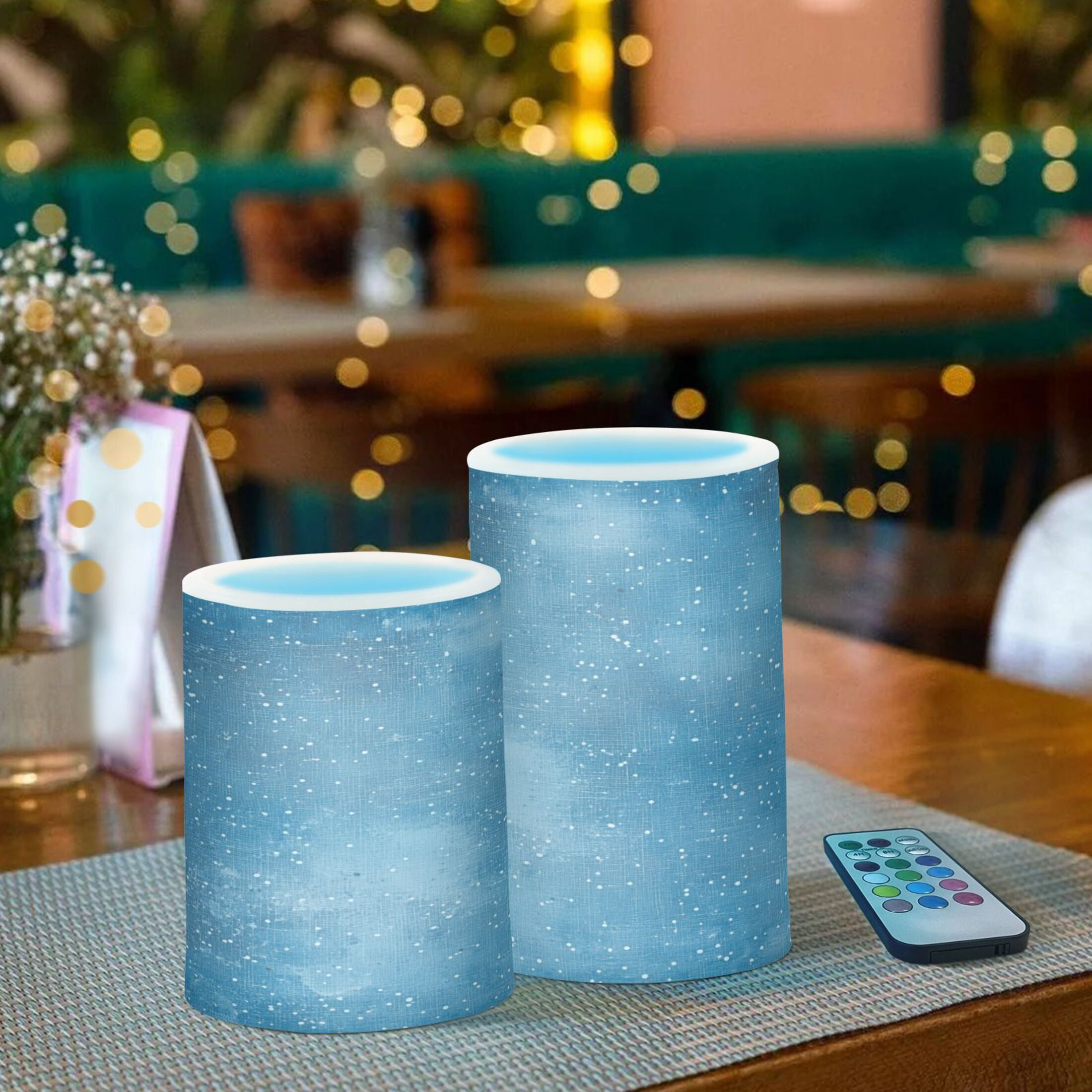 Electronic Candle Light Combination 3x5In, 3x4In Flameless Candle Plastic Festive Decoration Party Christmas Decoration Pretty Beautiful Blue