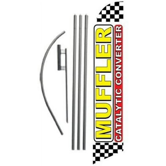 Muffler Catalytic Converter Advertising Feather Banner Swooper Flag Sign with 15 Foot Flag Pole Kit and Ground Stake
