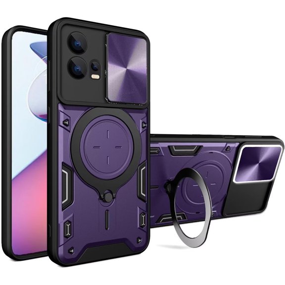 Case for Moto G55 5G,Military Grade Flashing [Built-in Kickstand] Magnetic Rotate Ring Holder Heavy Duty TPU PC Shockproof Protect Phone Case for Motorola Moto G55 5G (Purple)