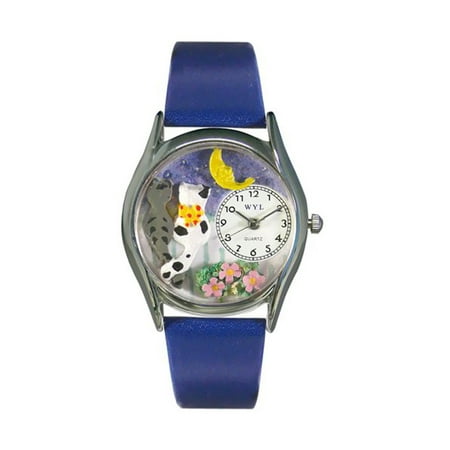 Whimsical Cats Night Out Royal Blue Leather And Silvertone Watch
