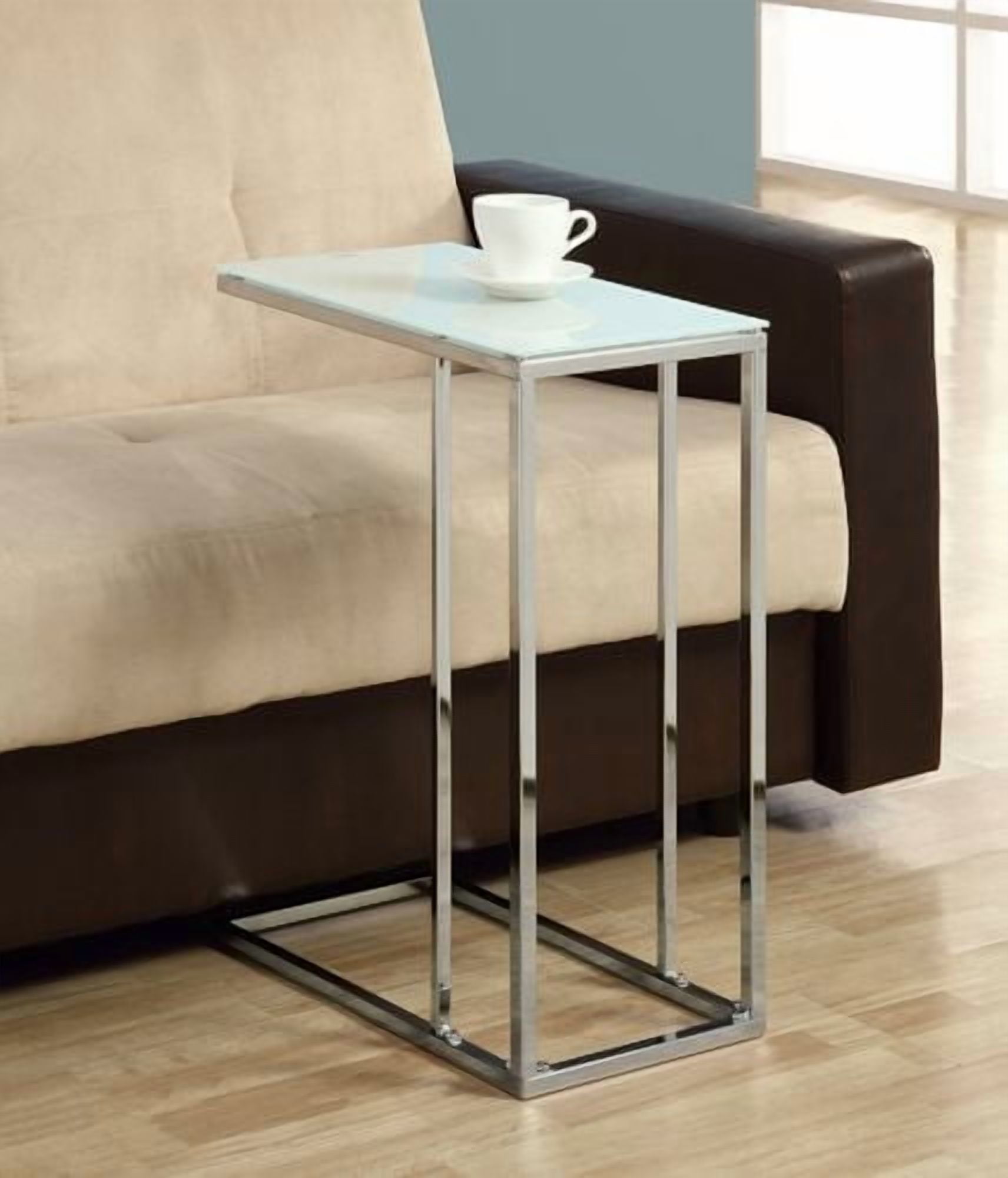 Monarch Specialties Accent Table, C-shaped, End, Side, Snack, Living Room, Bedroom, Metal, Tempered Glass, Chrome, Contemporary, Modern