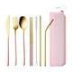 thumbnail image 2 of Utensilios de cocina, juego de palillos, cuchara, cuchillo, tenedor y pajita portátiles, juego de cubiertos de acero inoxidable de 7 piezas con estuche, juego de cubiertos portátiles para acampar al a, 2 of 6