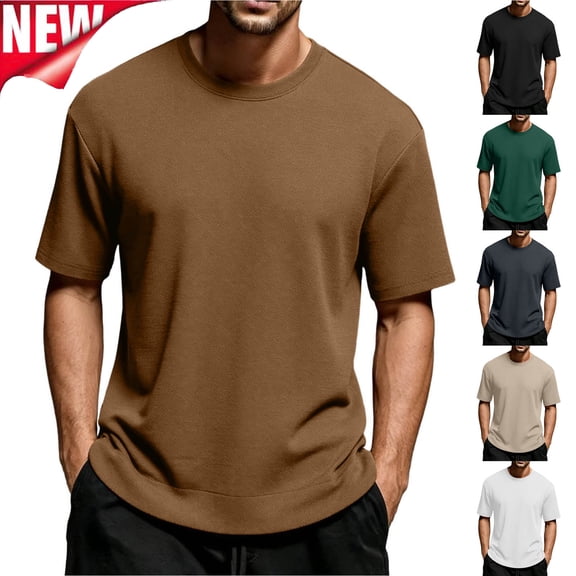 Tqyyweavej Plus Size Shirts for Men Oversize Loose Short Sleeve Base Layer Tshirts Fashion Crewneck Solid Color Casual Tees Tops