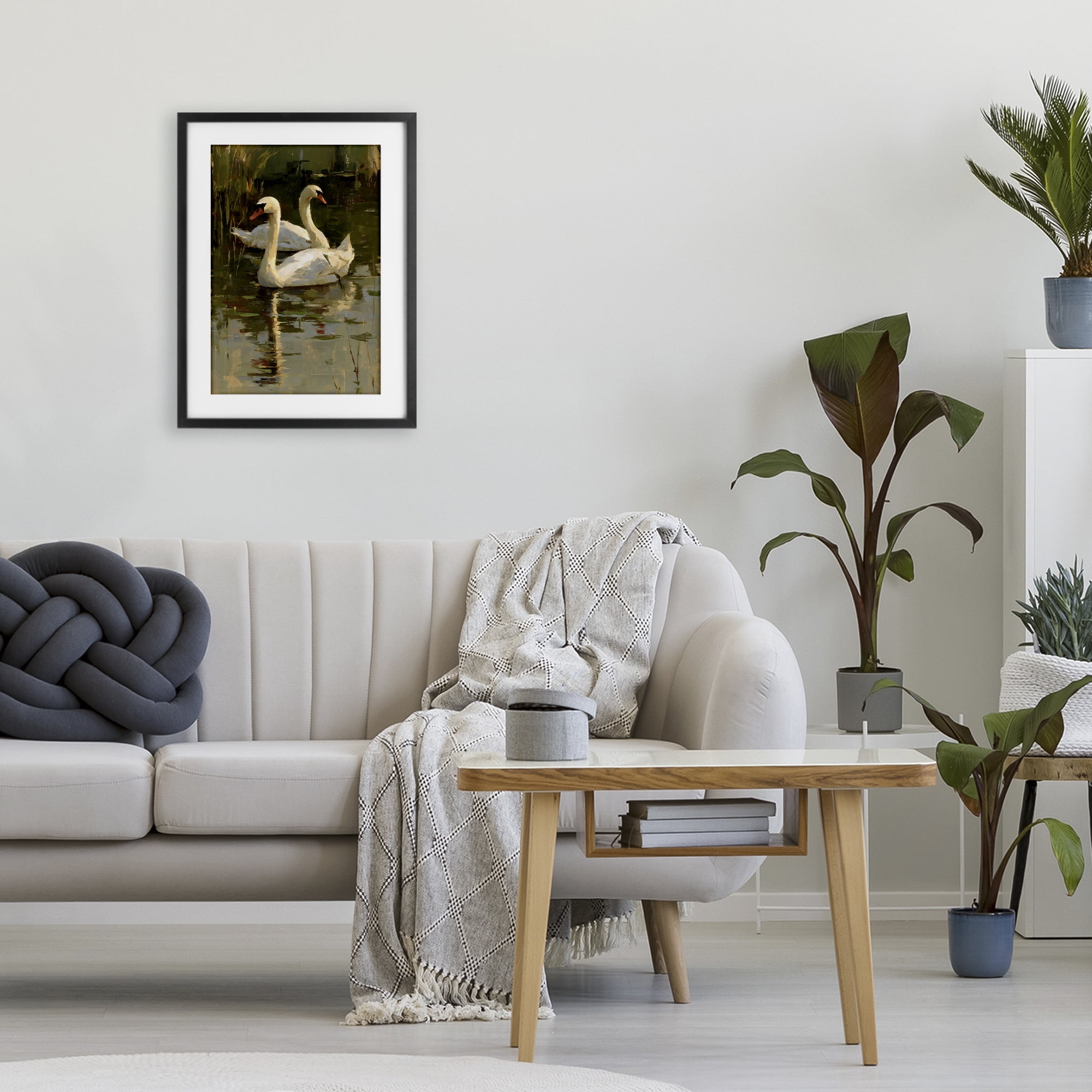 Stupell Industries Swans For A Swim Black Framed Print Under Glass, design by Petal Prints Design