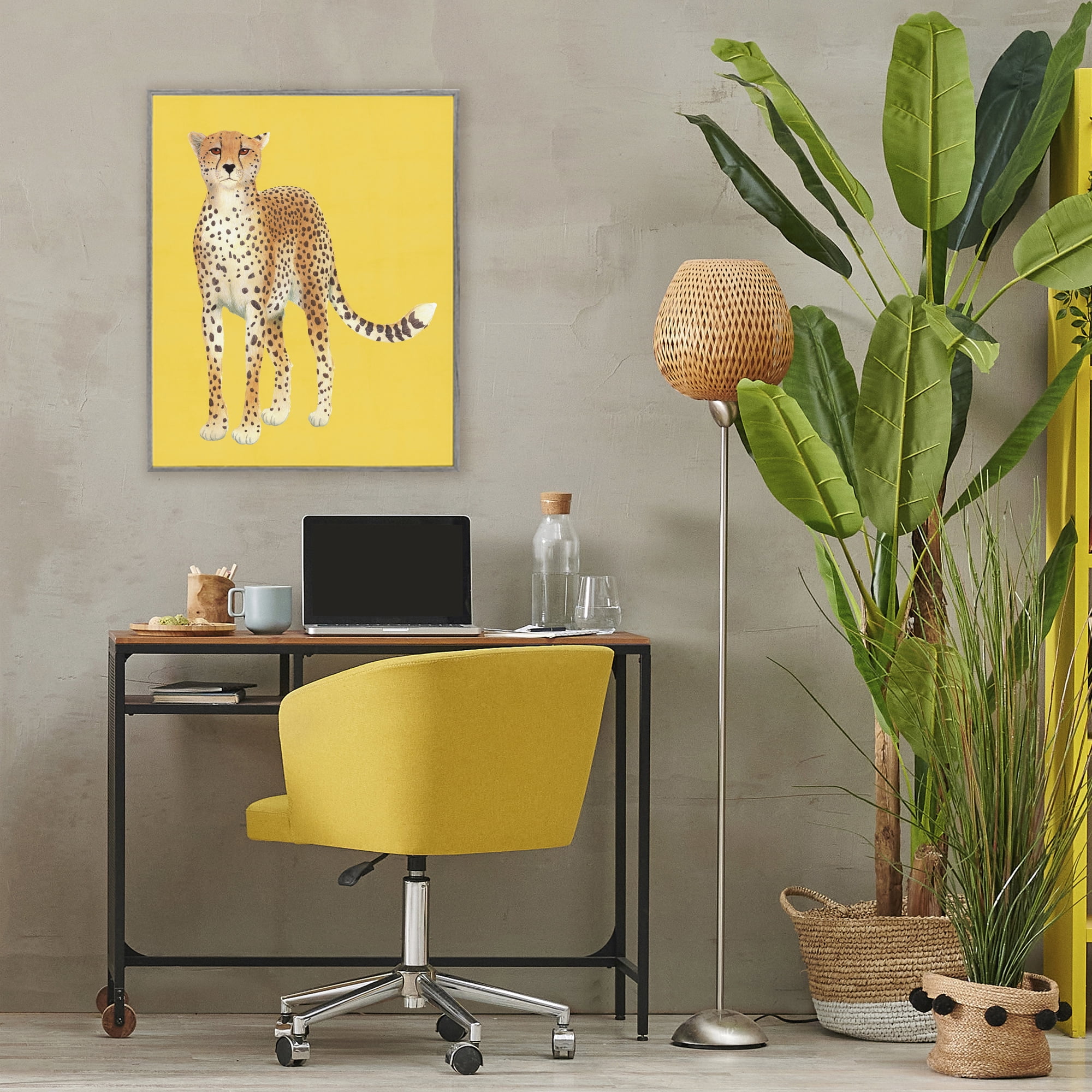 Stupell Industries Exotic Cheetah over Yellow Gray Framed Giclee Art, design by Karolina Sato