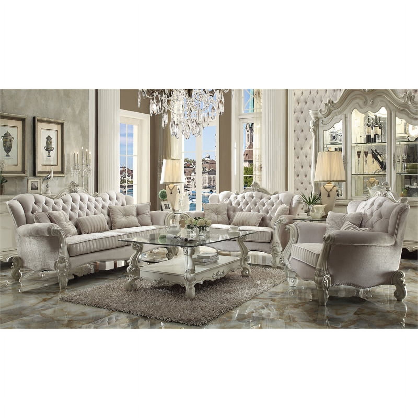 ACME Versailles Loveseat in Ivory Velvet & Bone White