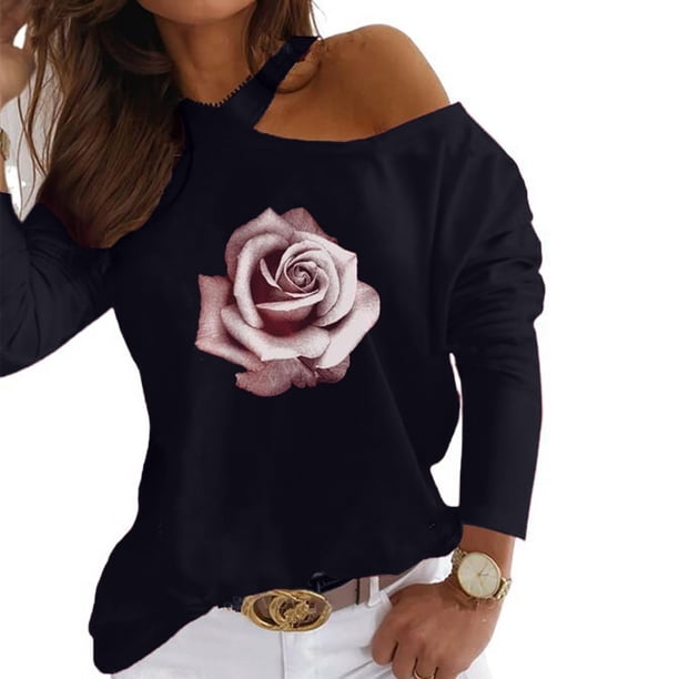 Blusas de manga larga con estampado de flores sin tirantes para mujer Pompotops gfhjh2742