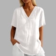 thumbnail image 2 of IWRICH Linen V Neck T Shirts for Women Summer Casual Short Sleeve Tunic Tops Comfy Solid Color Loose Fit Basic Tees White S, 2 of 5